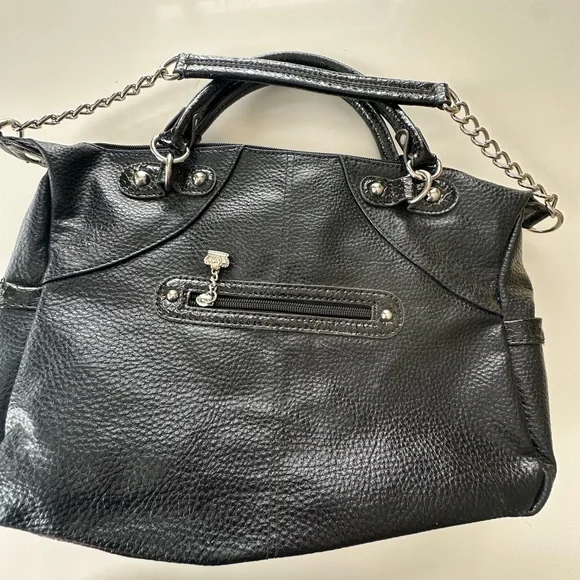 Kathy Van Zealand Y2K Black Studded Gem-Embellished vegan leather Satchel - Picture 8 of 15